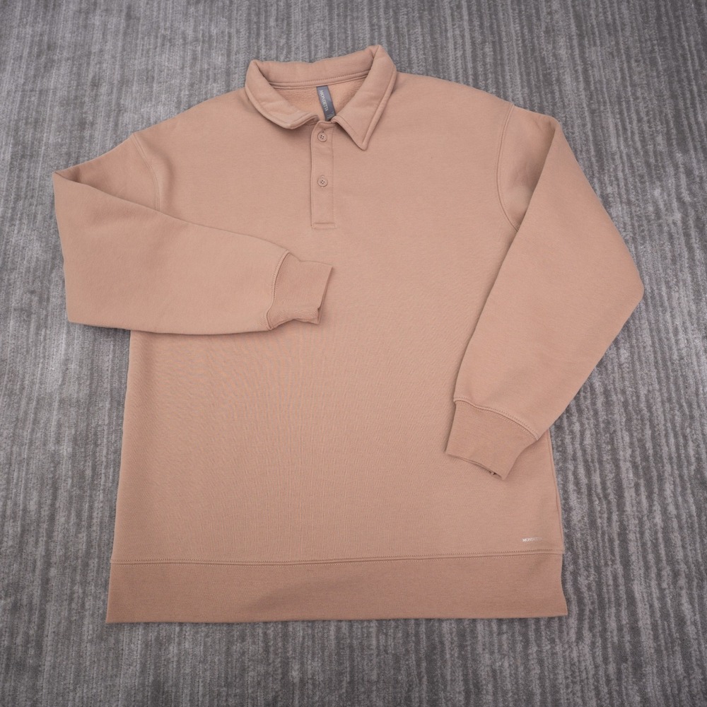 Mondetta Pullover Sweatshirt Mens Medium Tan Excellent Fleece Polo Collar Top